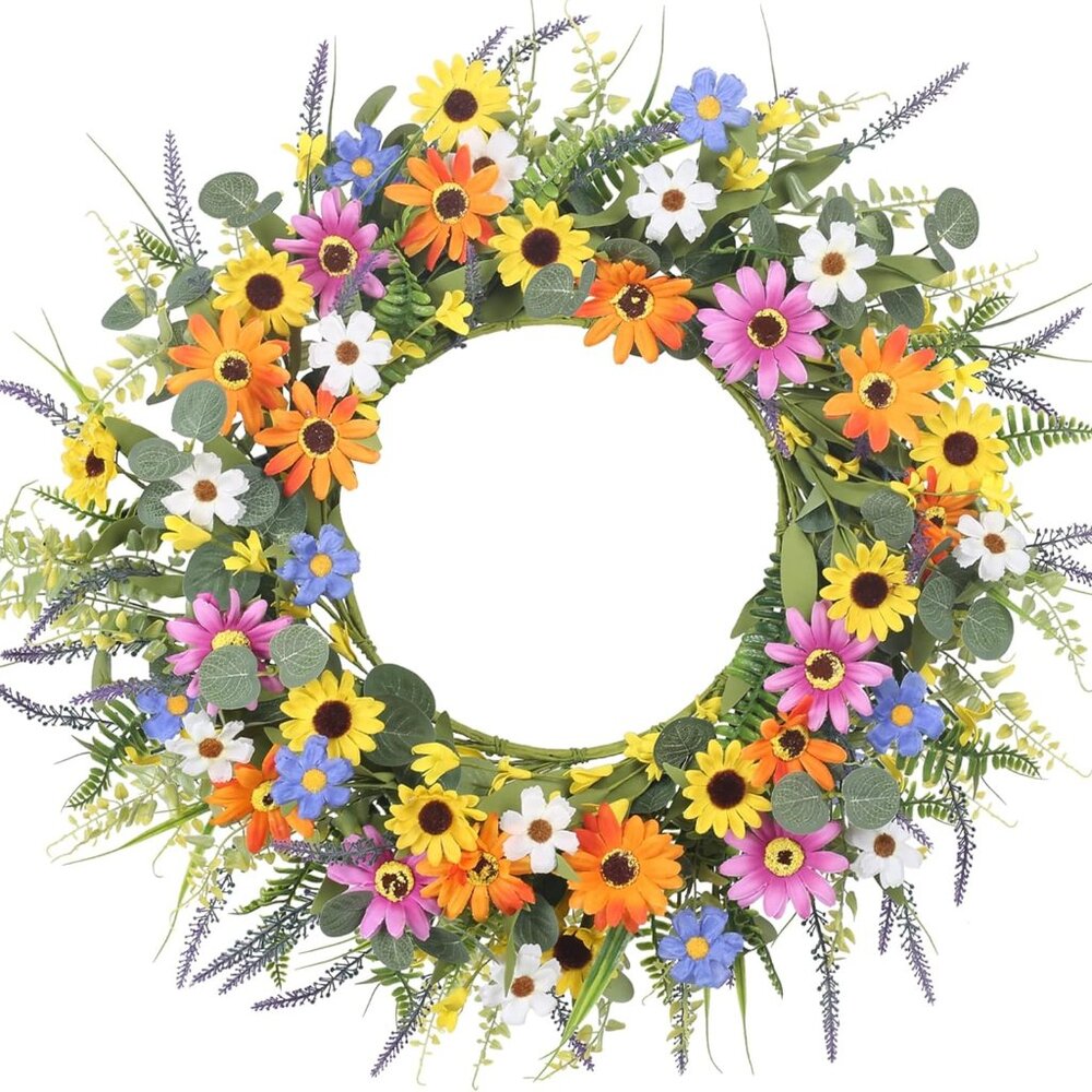 Wreaths for Front Door Colorful Daisy and Lavender Flower Wreath Artificial Flor